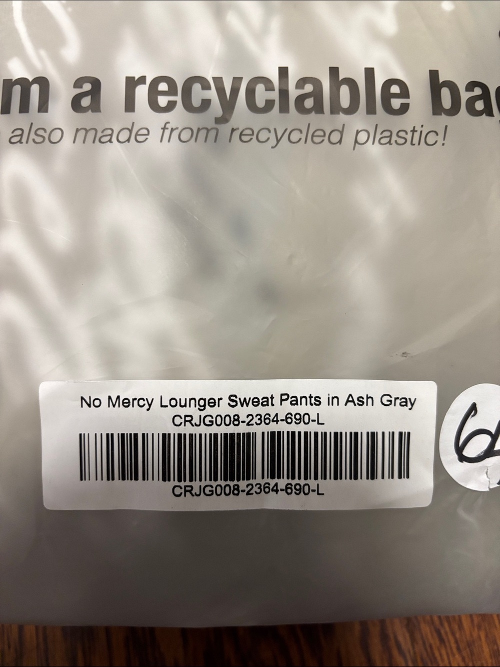 Civil Regime No Mercy Ash Gray Sweatpants Joggers Size: Large NWT oversized - Picture 8 of 8